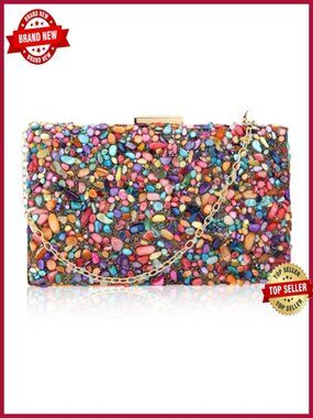 Acrylic Stone Clutch Evening Bag with Detachable Chains Crossbody Shoulder